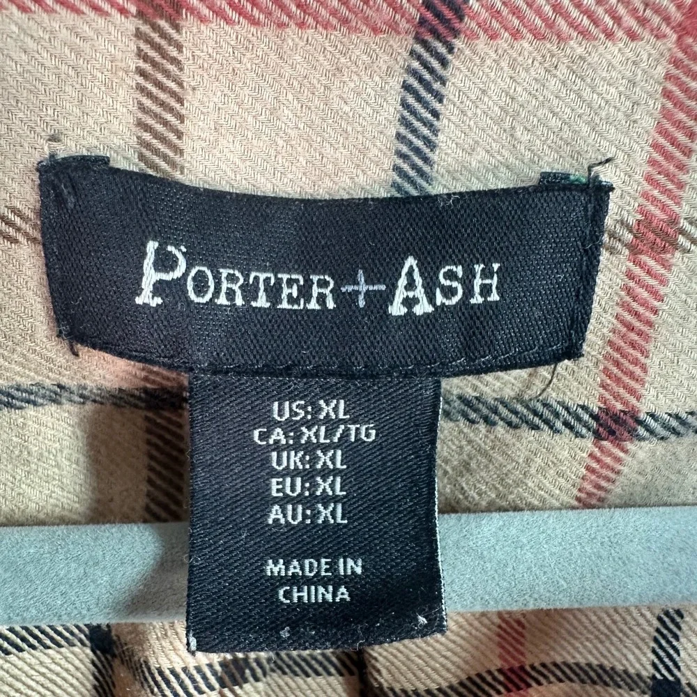 Porter + Ash Button Down Shirt Mens XL Tan Plaid Flannel Long Sleeve‎ Pocket